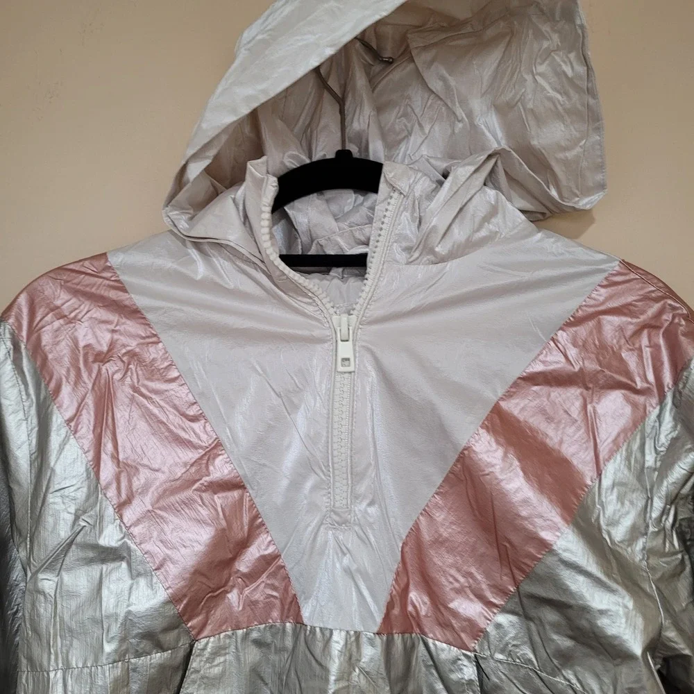 ZARA Kids Girls Metallic Colorblock Hooded Windbreaker Jacket 13-14 lined y2k